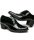 New Dress Leather Shoes Men High Heel 6cm Pointed Toe Brogue Wedding Shoes Height Increase Formal Career Work Jazz Dance Shoes