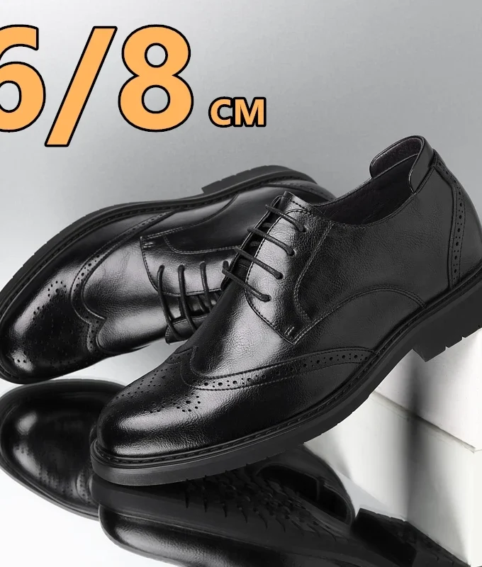Hidden Heel 8/6CM Cow Leather Men Shoes Office Work Elevator Shoes Brand Man Business Oxfords Footwear Suit Shoes Lift Sneakers