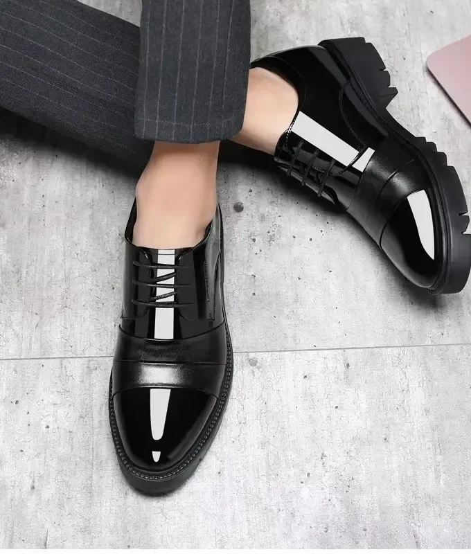 Patent Leather Splicing Men Elevator Shoes 4/7/9 CM Height Increase Lift Men Formal Oxford Shoes for Business Wedding Footewar