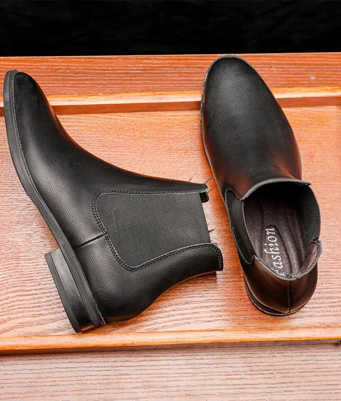 Men Classic Retro Chelsea Boots Genuine Leather High Top Pointed Toe Fashion Casual Comfortable Warm Plush Business Ankle Boots