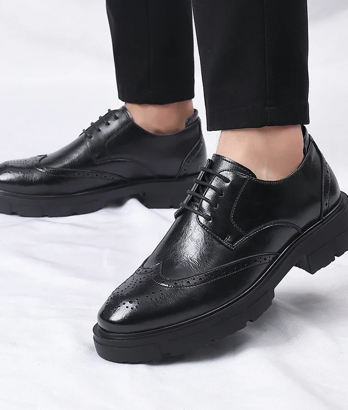 Men Brogue Height Increased Dress Shoes Gentleman Suit Elevator Shoes Oxford Invisible Heel 4/7/9CM Platform Wedding Man Shoes