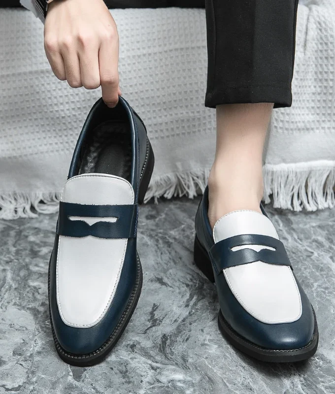 Italian Luxury Brand Loafers Men's Black and White Color Leather Shoes Slip-on Fashion Soft-soled Casual Shoes Wedding Moccasin