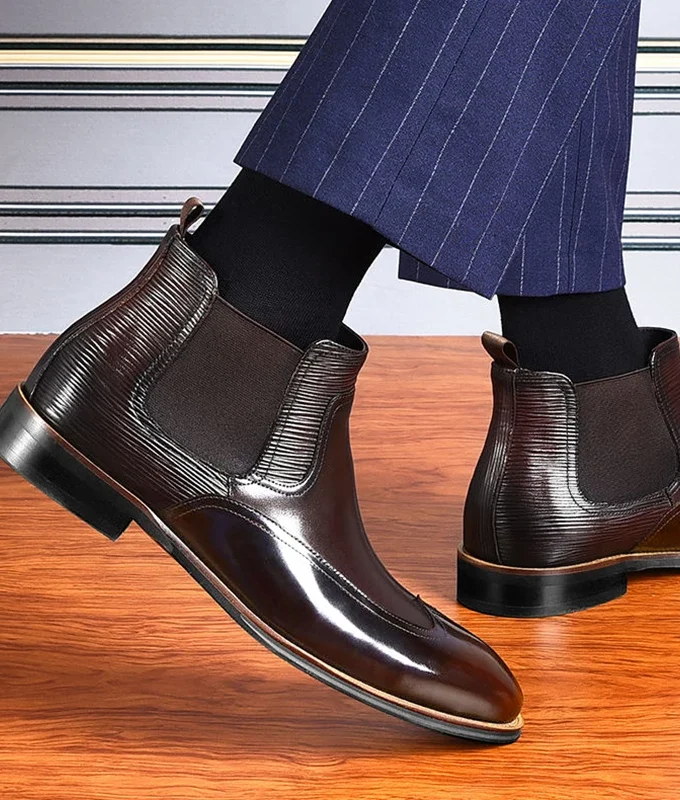 New Chelsea Boots Dress Men Shoes PU Brown Fashion Versatile Business Casual British Style Street Party Wear Classic Ankle Boots