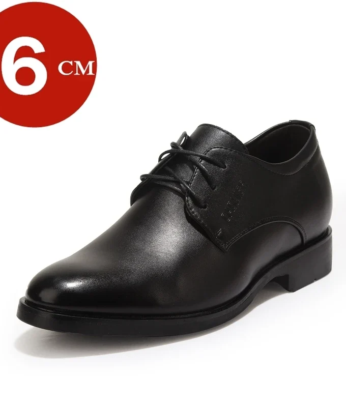 Business Platform Leather Shoes Men Elevator Shoes Casual Height Increase Insole 6CM British Office Black Fashion Dress Oxfords