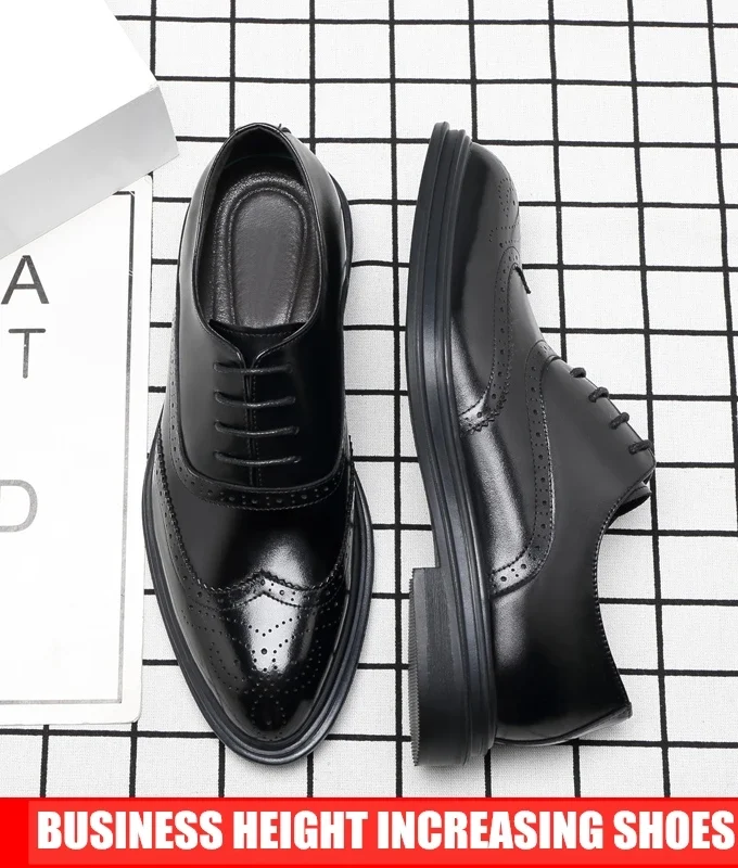 Platform High Heel 6/8 CM Height Increase Casual Men Brogue Genuine Leather Shoes Man Oxford Dress Shoes Elevator Formal Shoes