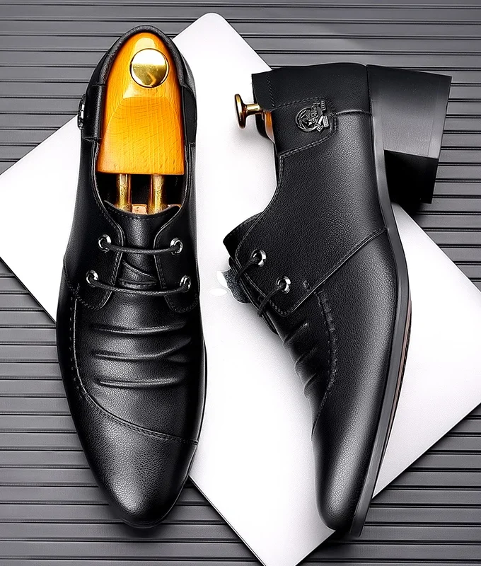 Man Cow Leather Shoes Height Increasing High Heel Shoes Business Party Dress Wedding Shoes Comfortable Formal Wear Casual Shoes